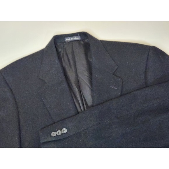 Roundtree and Yorke‎ Suit Jacket Blazer Mens Size 44L Black Camel Hair - Picture 1 of 6